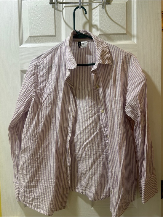 H&M Tops - H&M Women's Lavender and White Oversized Striped Button Down Shirt